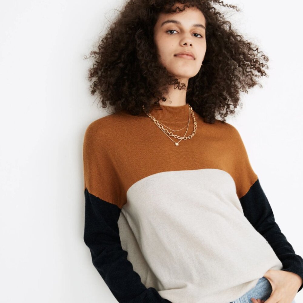 Madewell Colorblock Ashbury Mockneck Sweater